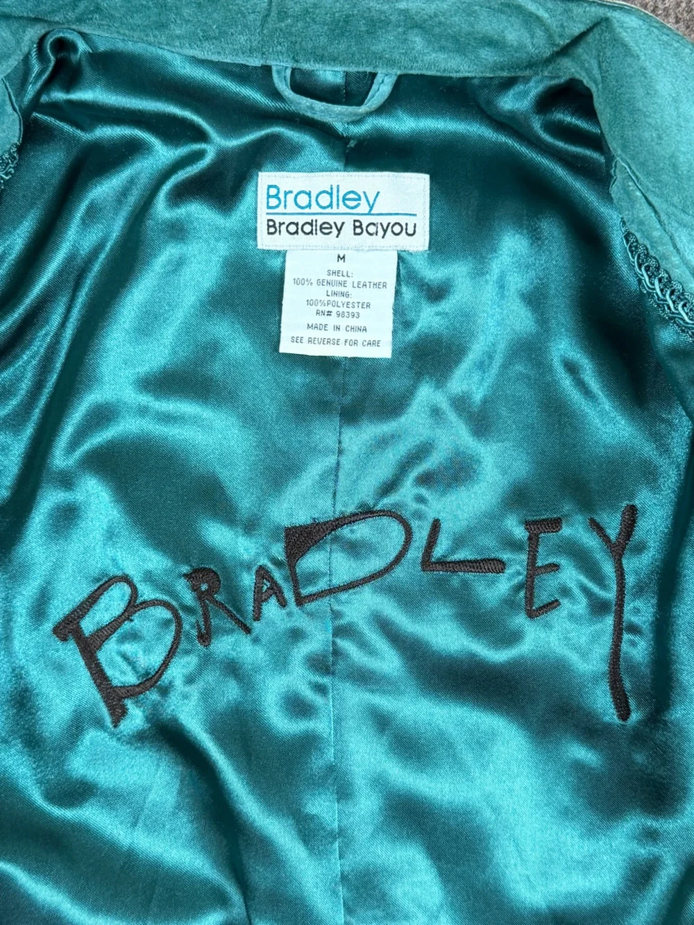 Y2K Bradley Teal Blue Suede Leather Jacket Women’s M Mandarin Collar Woven Trim - Picture 6 of 16